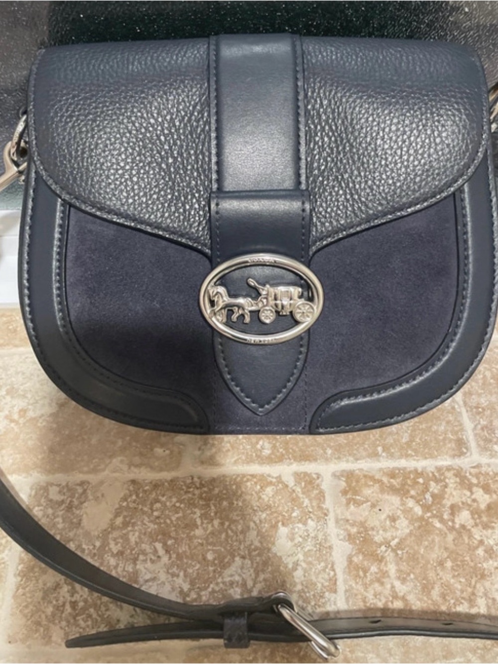 Coach Navy Leather & Suede Saddle Crossbody Bag